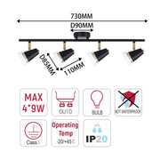 Modern Black & Brass Linear Spotlight Bar, GU10 Dimmable