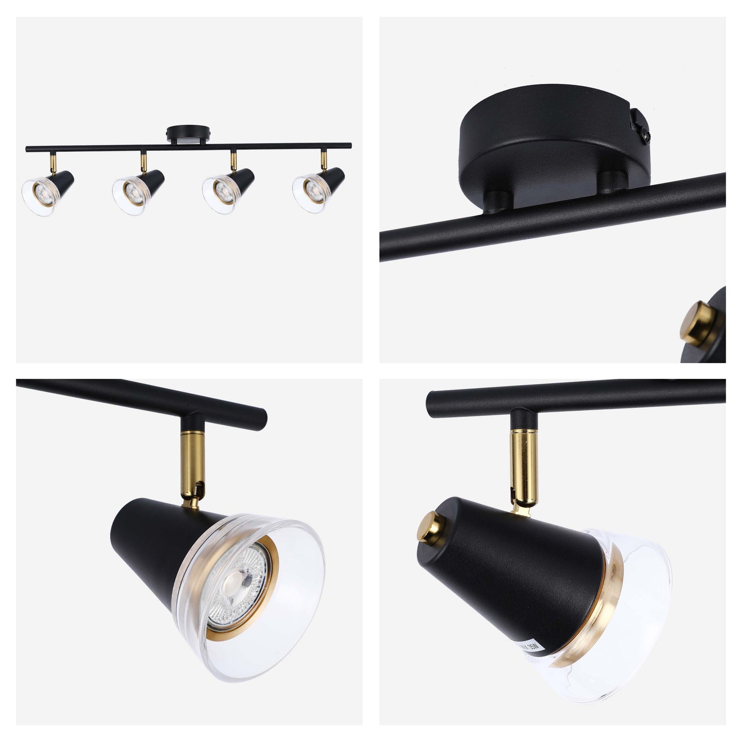 Modern Black & Brass Linear Spotlight Bar, GU10 Dimmable