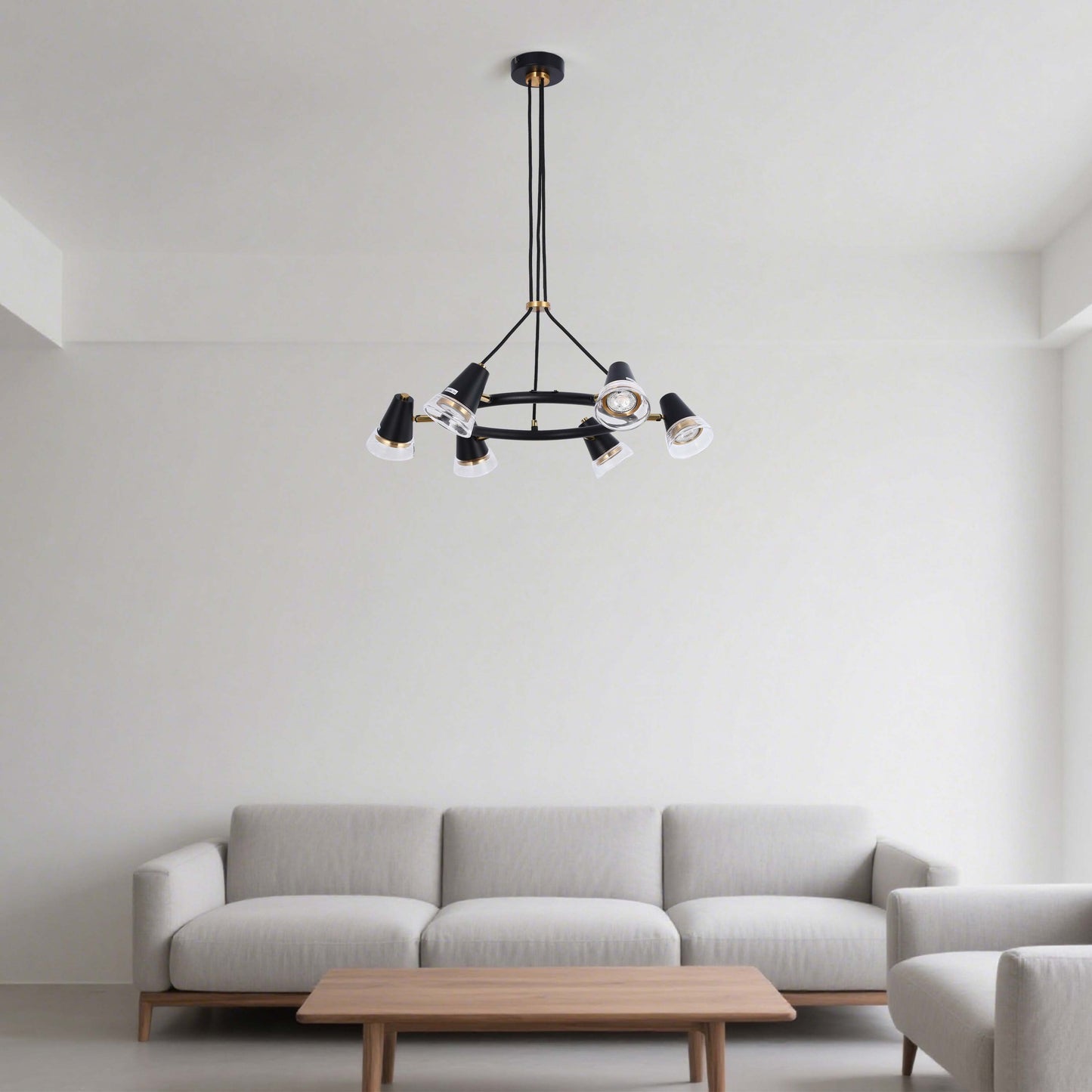 Modern Black & Brass Multi-Arm Spotlight, GU10 Dimmable