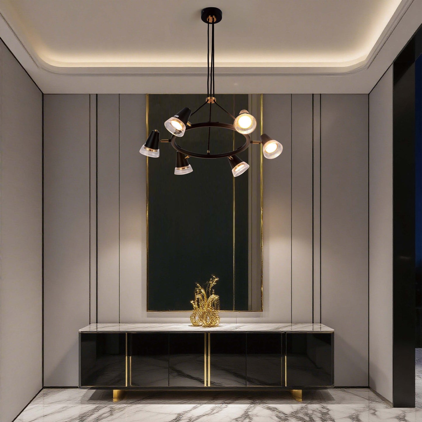 Modern Black & Brass Multi-Arm Spotlight, GU10 Dimmable