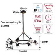 Modern Black & Brass Multi-Arm Spotlight, GU10 Dimmable