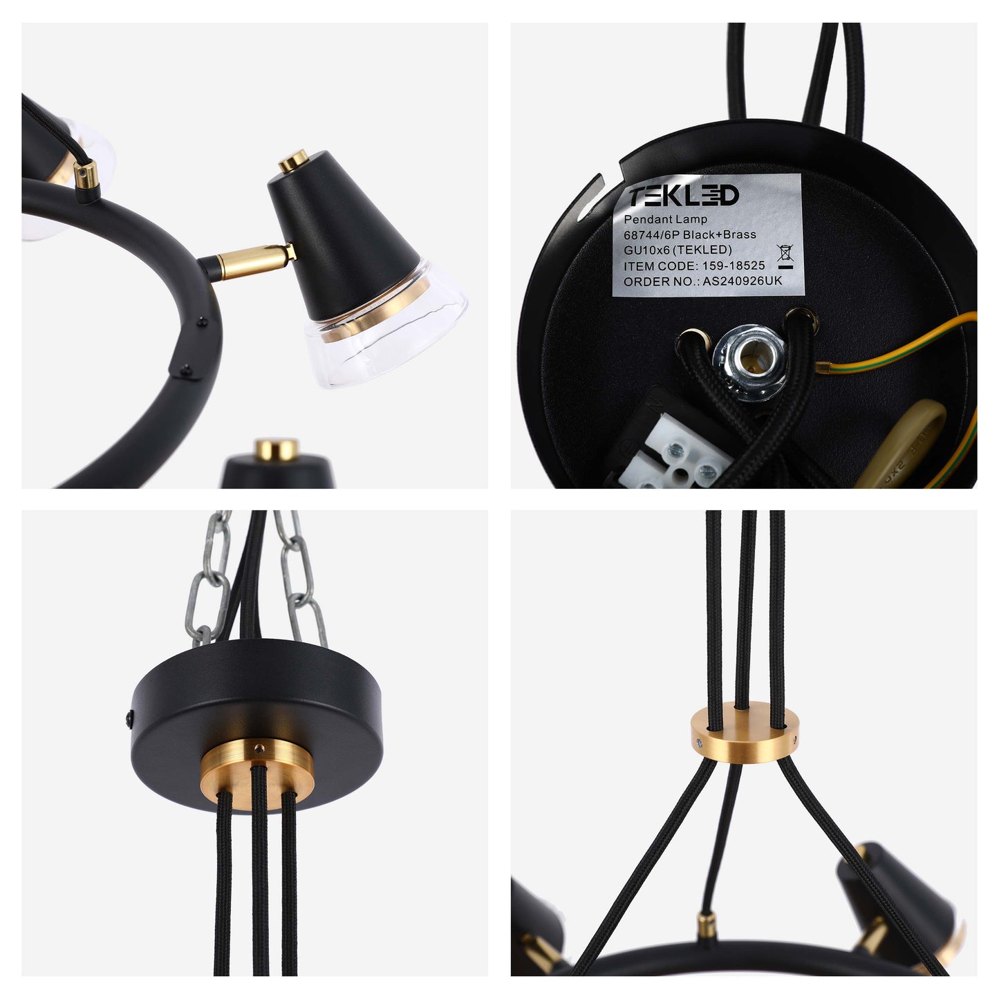 Modern Black & Brass Multi-Arm Spotlight, GU10 Dimmable
