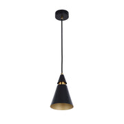 Modern Black & Gold Metal Cone Pendant Light, E14 Dimmable