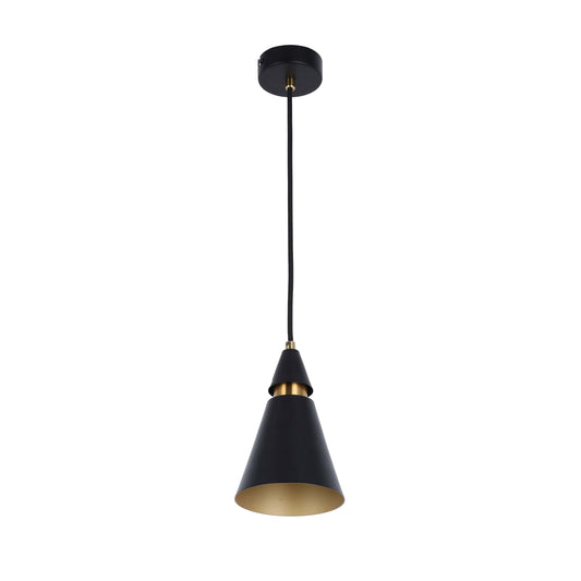 Modern Black & Gold Metal Cone Pendant Light, E14 Dimmable