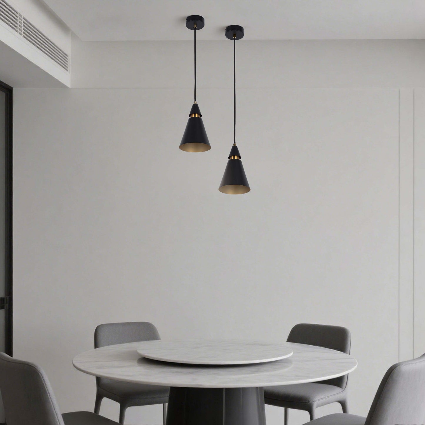 Modern Black & Gold Metal Cone Pendant Light, E14 Dimmable