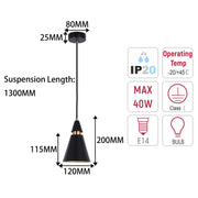 Modern Black & Gold Metal Cone Pendant Light, E14 Dimmable