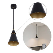 Modern Black & Gold Metal Cone Pendant Light, E14 Dimmable