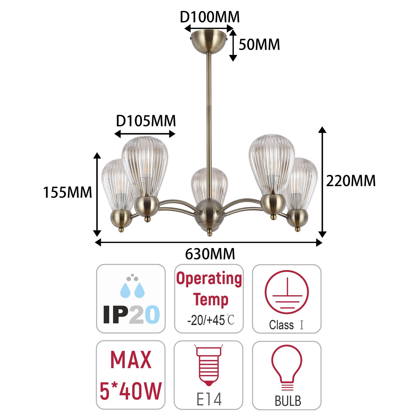 Antique Brass Modern Ceiling Light with Clear Glass Shades, 5 & 7-Light E14