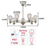 Antique Brass Modern Ceiling Light with Clear Glass Shades, 5 & 7-Light E14