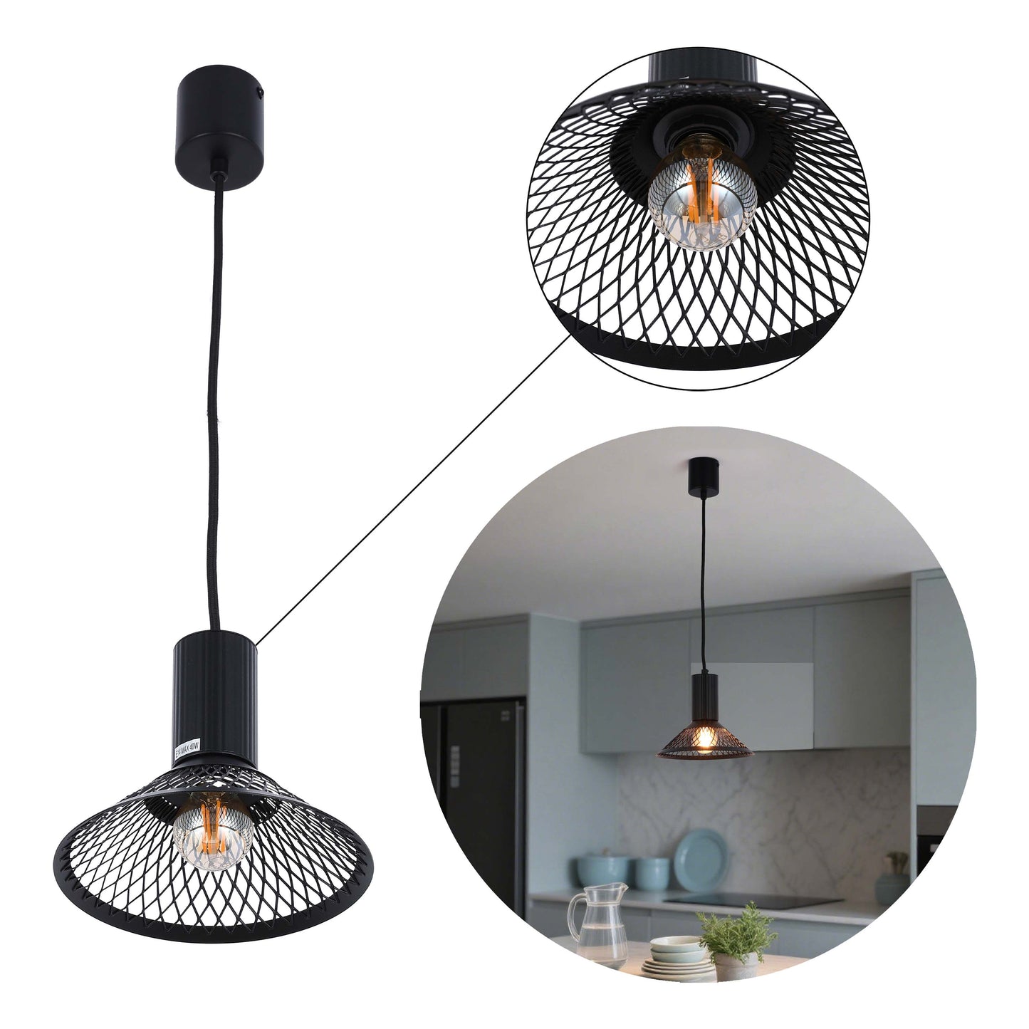 Modern Matte Black Disc Shade Pendant Light, 1 to 8-Light E14