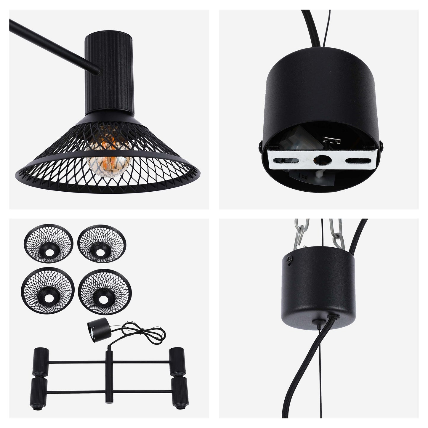 Modern Matte Black Disc Shade Pendant Light, 1 to 8-Light E14