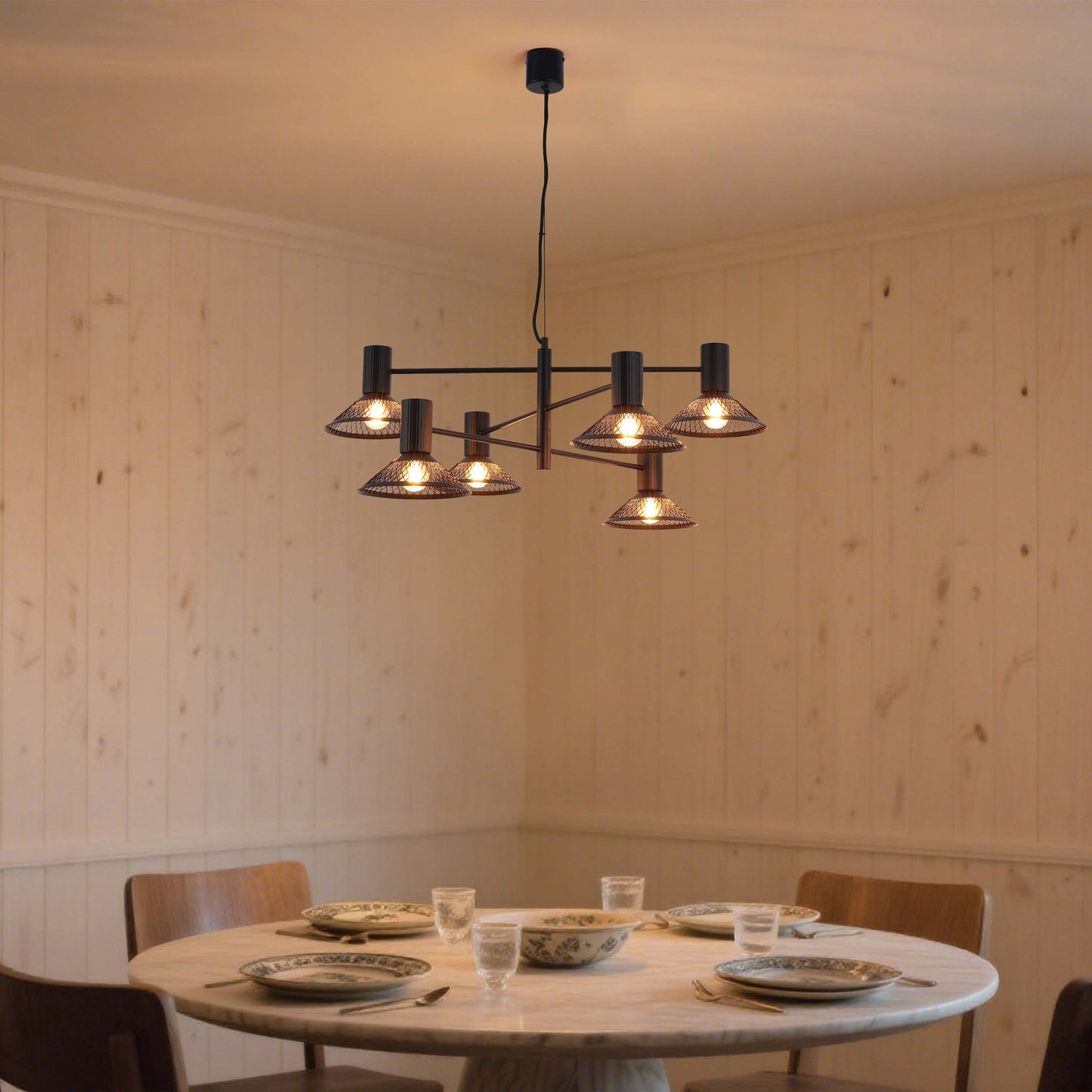 Modern Matte Black Disc Shade Pendant Light, 1 to 8-Light E14