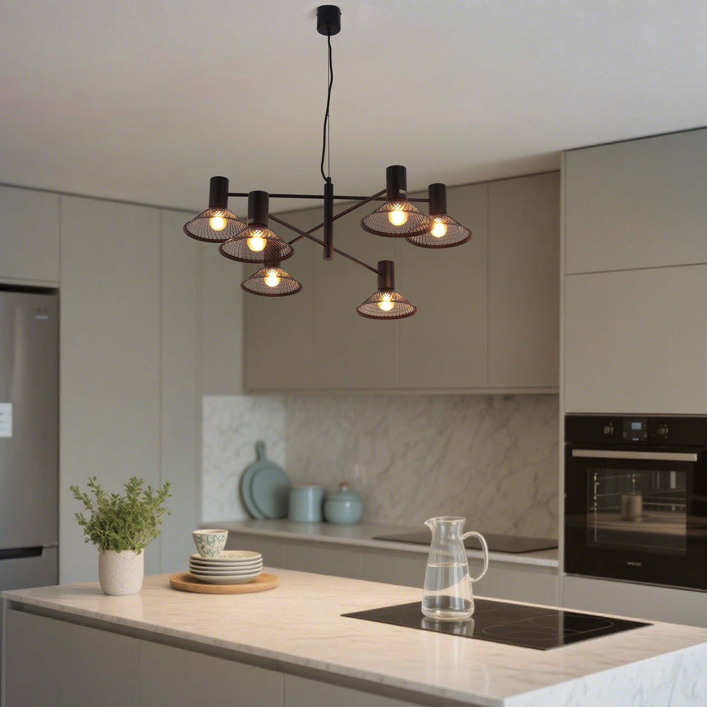 Modern Matte Black Disc Shade Pendant Light, 1 to 8-Light E14