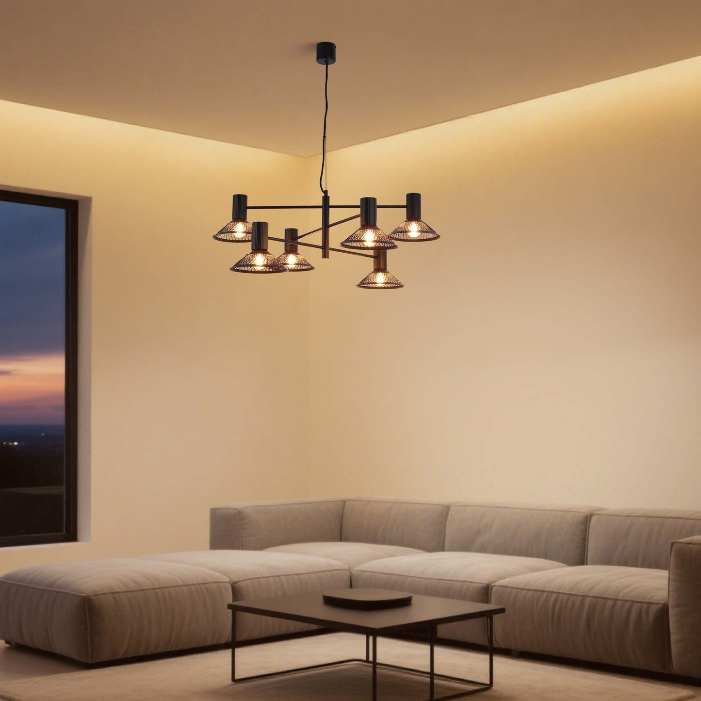 Modern Matte Black Disc Shade Pendant Light, 1 to 8-Light E14