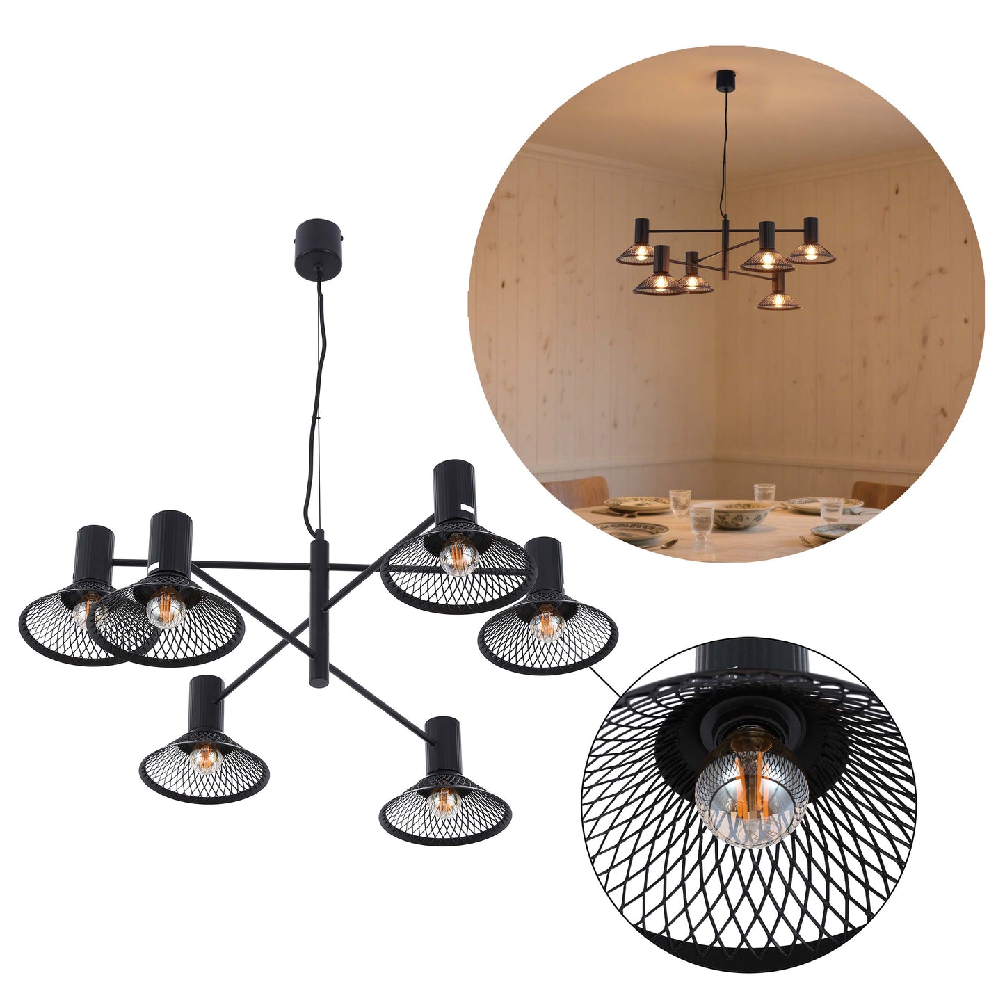 Modern Matte Black Disc Shade Pendant Light, 1 to 8-Light E14
