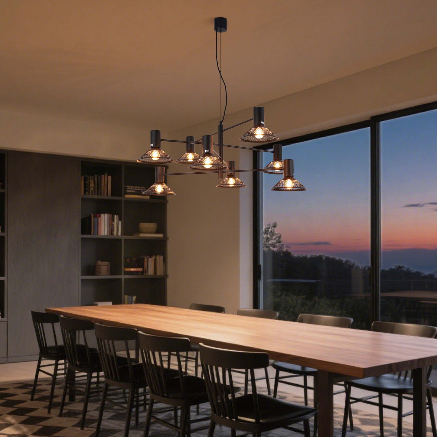 Modern Matte Black Disc Shade Pendant Light, 1 to 8-Light E14