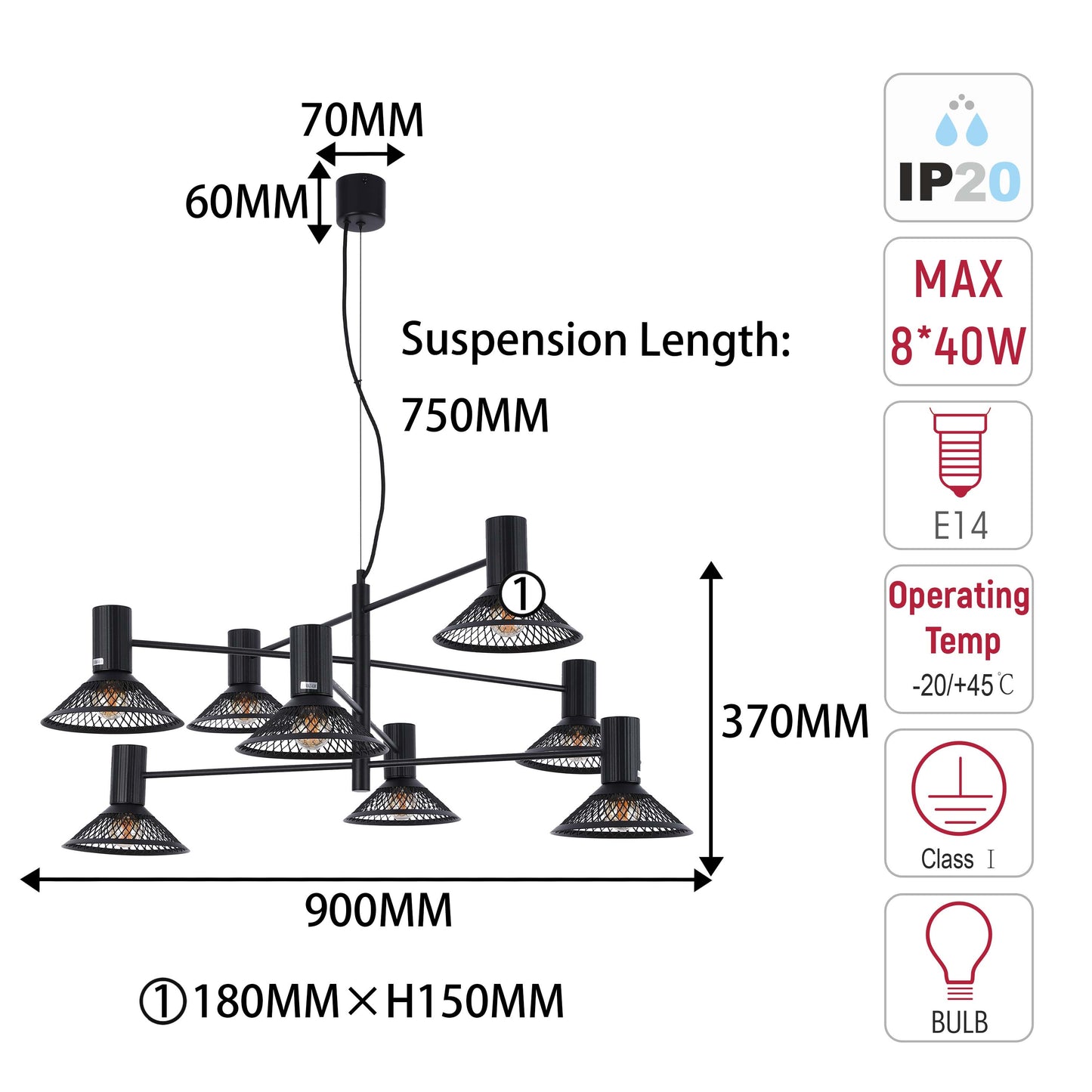 Modern Matte Black Disc Shade Pendant Light, 1 to 8-Light E14