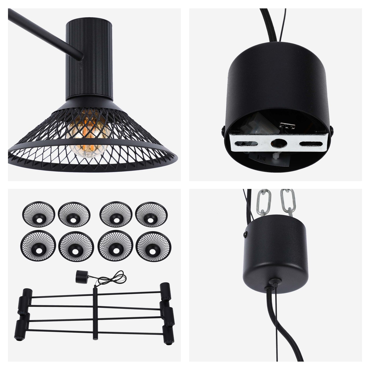 Modern Matte Black Disc Shade Pendant Light, 1 to 8-Light E14
