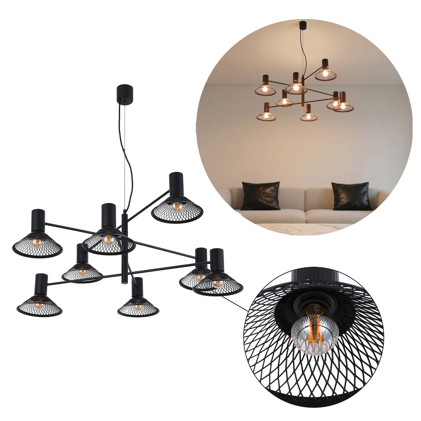 Modern Matte Black Disc Shade Pendant Light, 1 to 8-Light E14