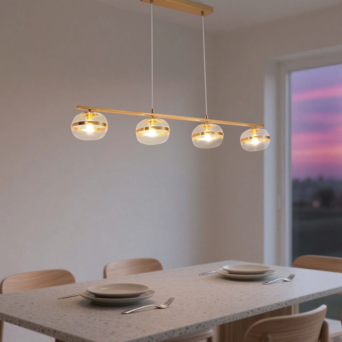 Luxury Brass & Clear Ribbed Glass Pendant Light, G9 Dimmable