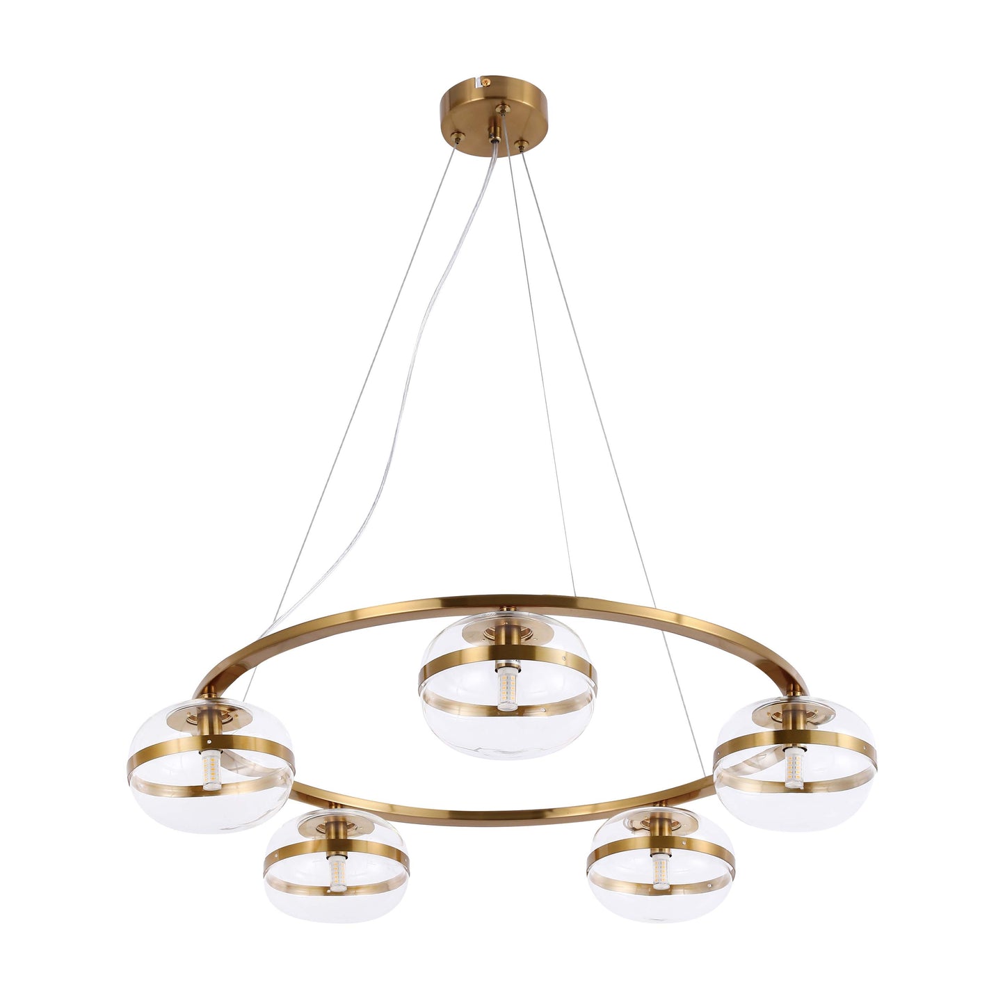 Luxury Brass & Clear Ribbed Glass Pendant Light, G9 Dimmable