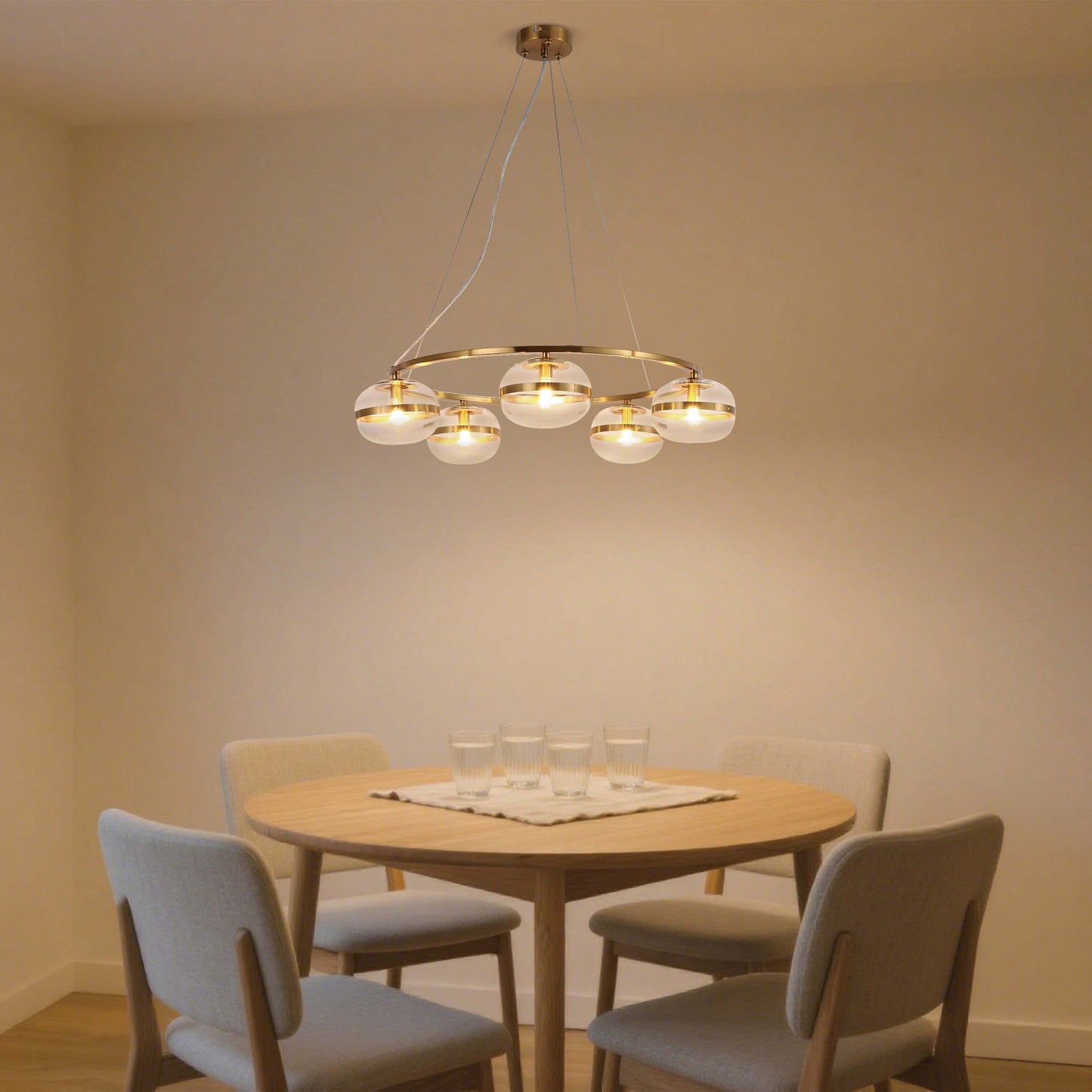 Luxury Brass & Clear Ribbed Glass Pendant Light, G9 Dimmable