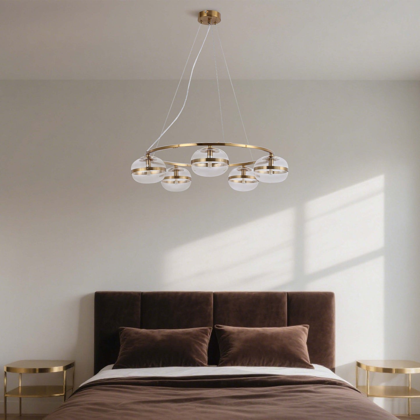 Luxury Brass & Clear Ribbed Glass Pendant Light, G9 Dimmable