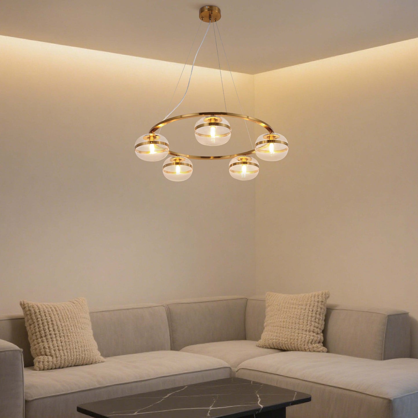 Luxury Brass & Clear Ribbed Glass Pendant Light, G9 Dimmable