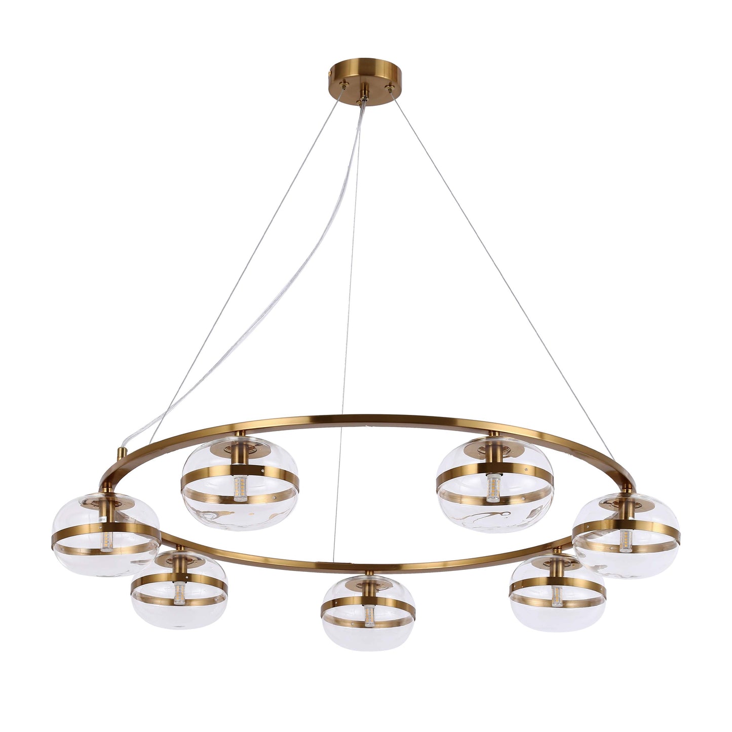 Luxury Brass & Clear Ribbed Glass Pendant Light, G9 Dimmable