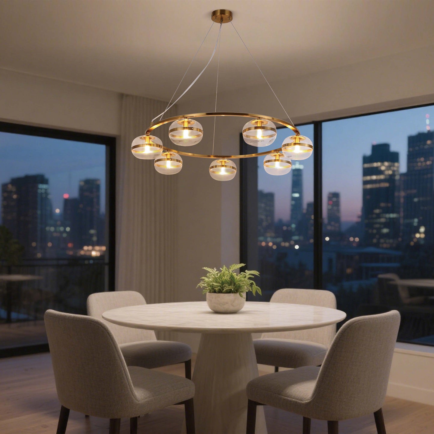 Luxury Brass & Clear Ribbed Glass Pendant Light, G9 Dimmable