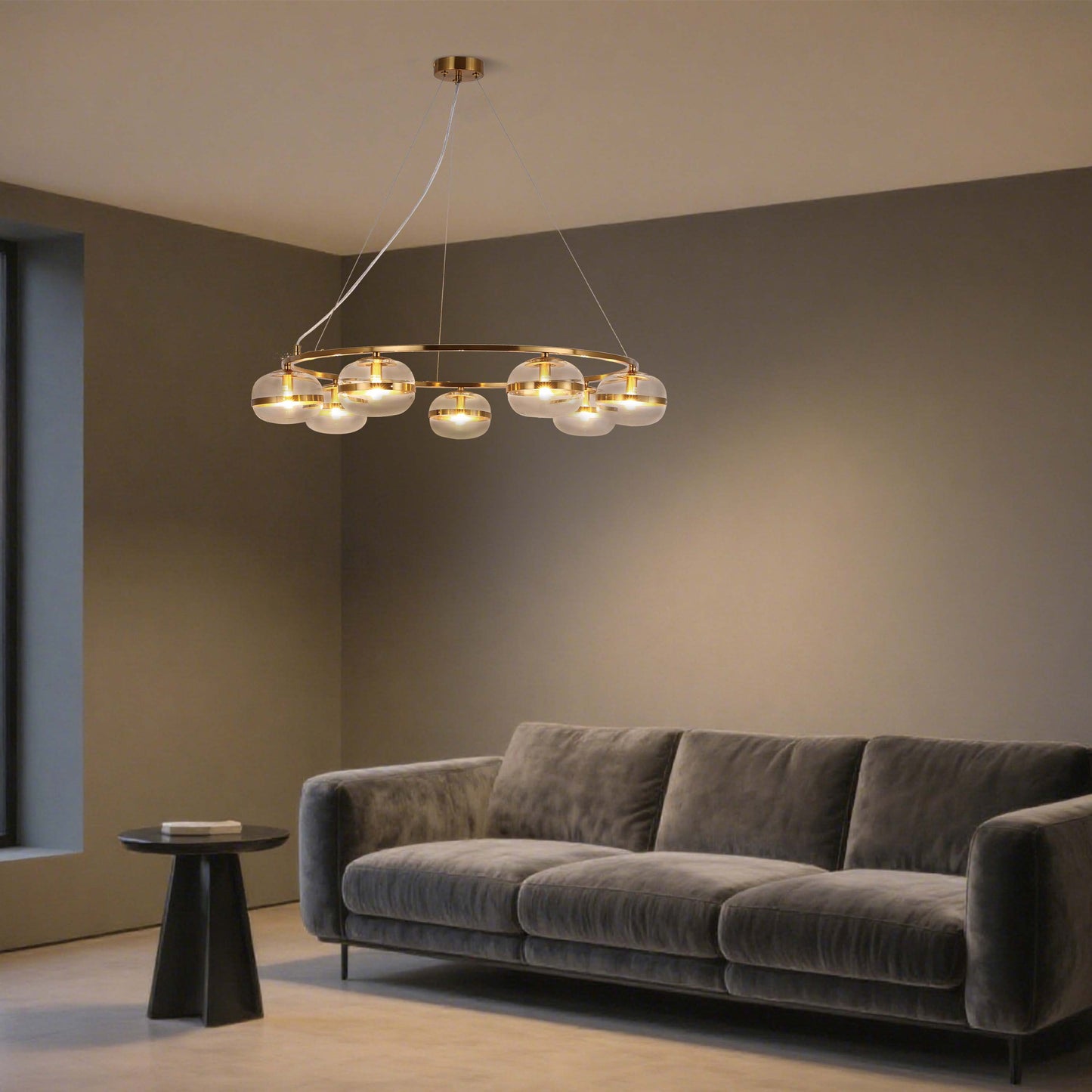 Luxury Brass & Clear Ribbed Glass Pendant Light, G9 Dimmable