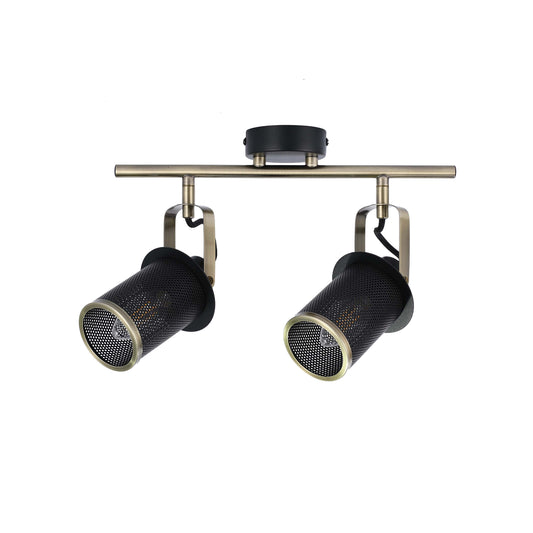 Industrial Black & Antique Brass Mesh Ceiling Spotlight Bar, E14
