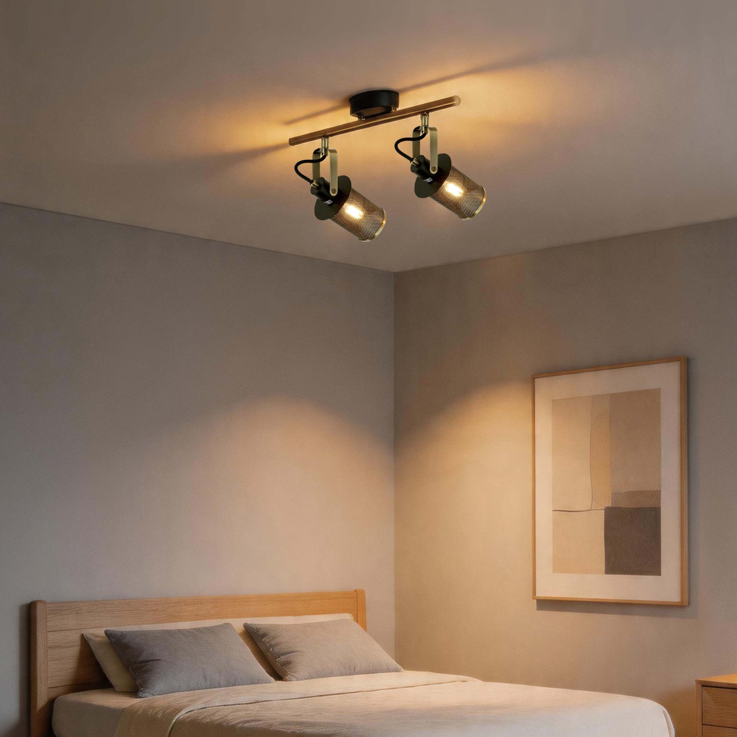 Industrial Black & Antique Brass Mesh Ceiling Spotlight Bar, E14