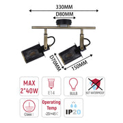 Industrial Black & Antique Brass Mesh Ceiling Spotlight Bar, E14