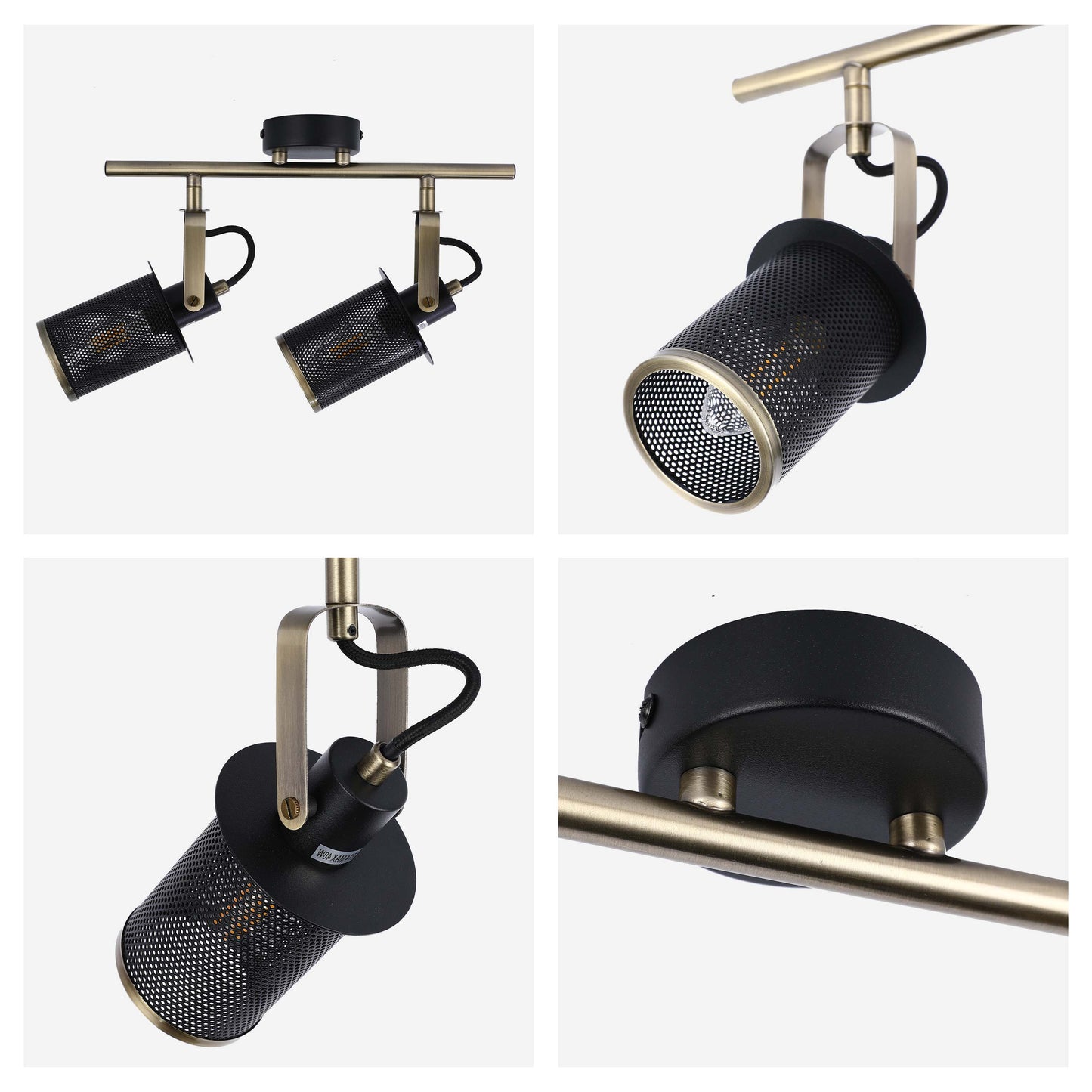 Industrial Black & Antique Brass Mesh Ceiling Spotlight Bar, E14