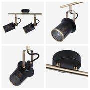 Industrial Black & Antique Brass Mesh Ceiling Spotlight Bar, E14