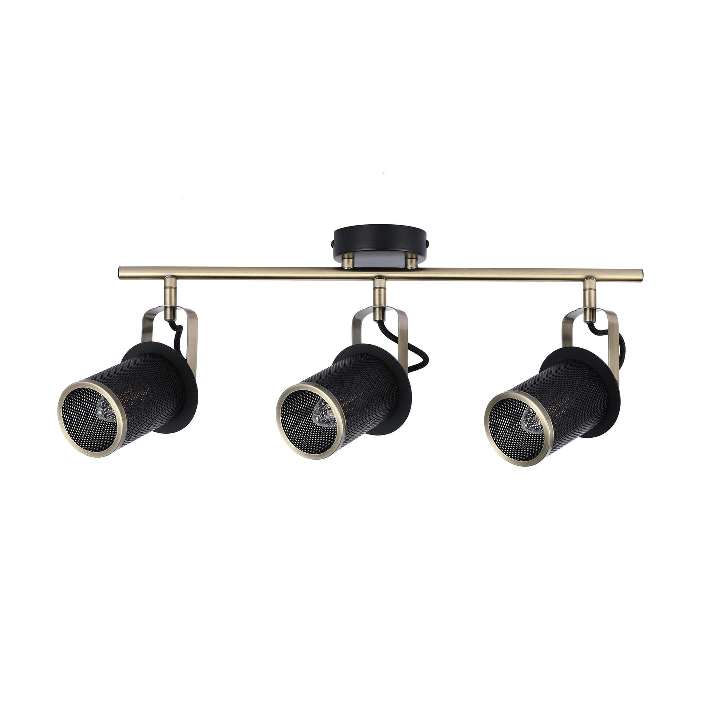 Industrial Black & Antique Brass Mesh Ceiling Spotlight Bar, E14