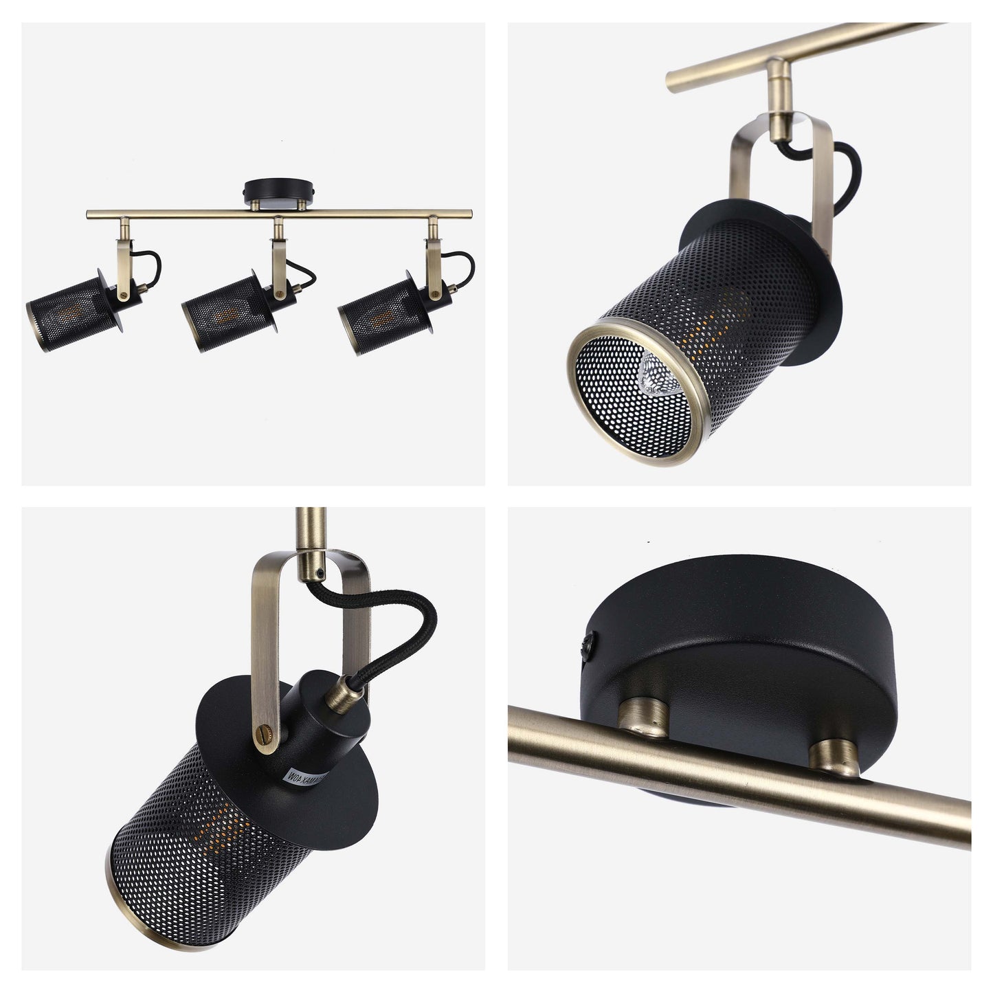 Industrial Black & Antique Brass Mesh Ceiling Spotlight Bar, E14