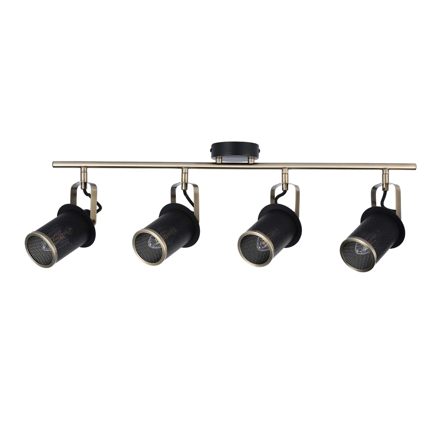Industrial Black & Antique Brass Mesh Ceiling Spotlight Bar, E14