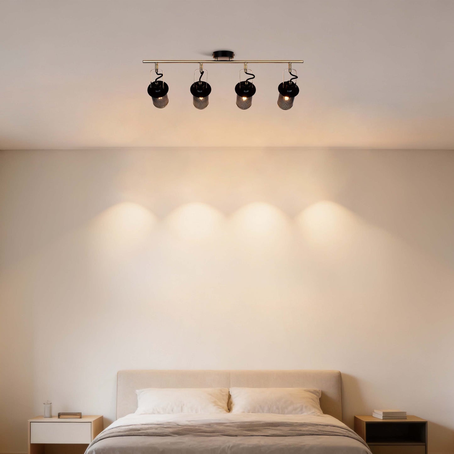 Industrial Black & Antique Brass Mesh Ceiling Spotlight Bar, E14