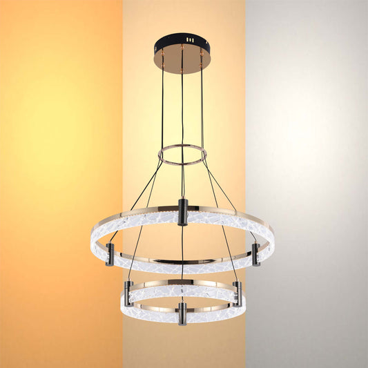 Modern LED Chandelier, Tiered Crystal Ring Pendant Light