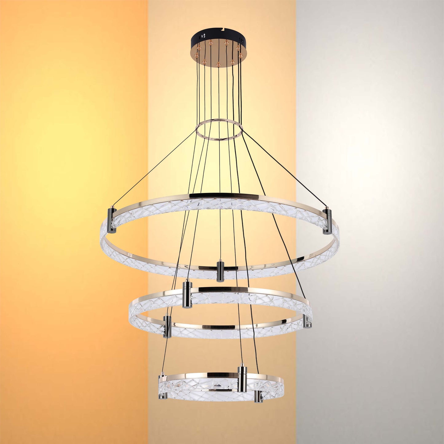 Modern LED Chandelier, Tiered Crystal Ring Pendant Light