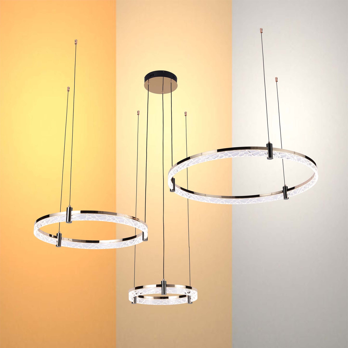 Modern LED Chandelier, Tiered Crystal Ring Pendant Light