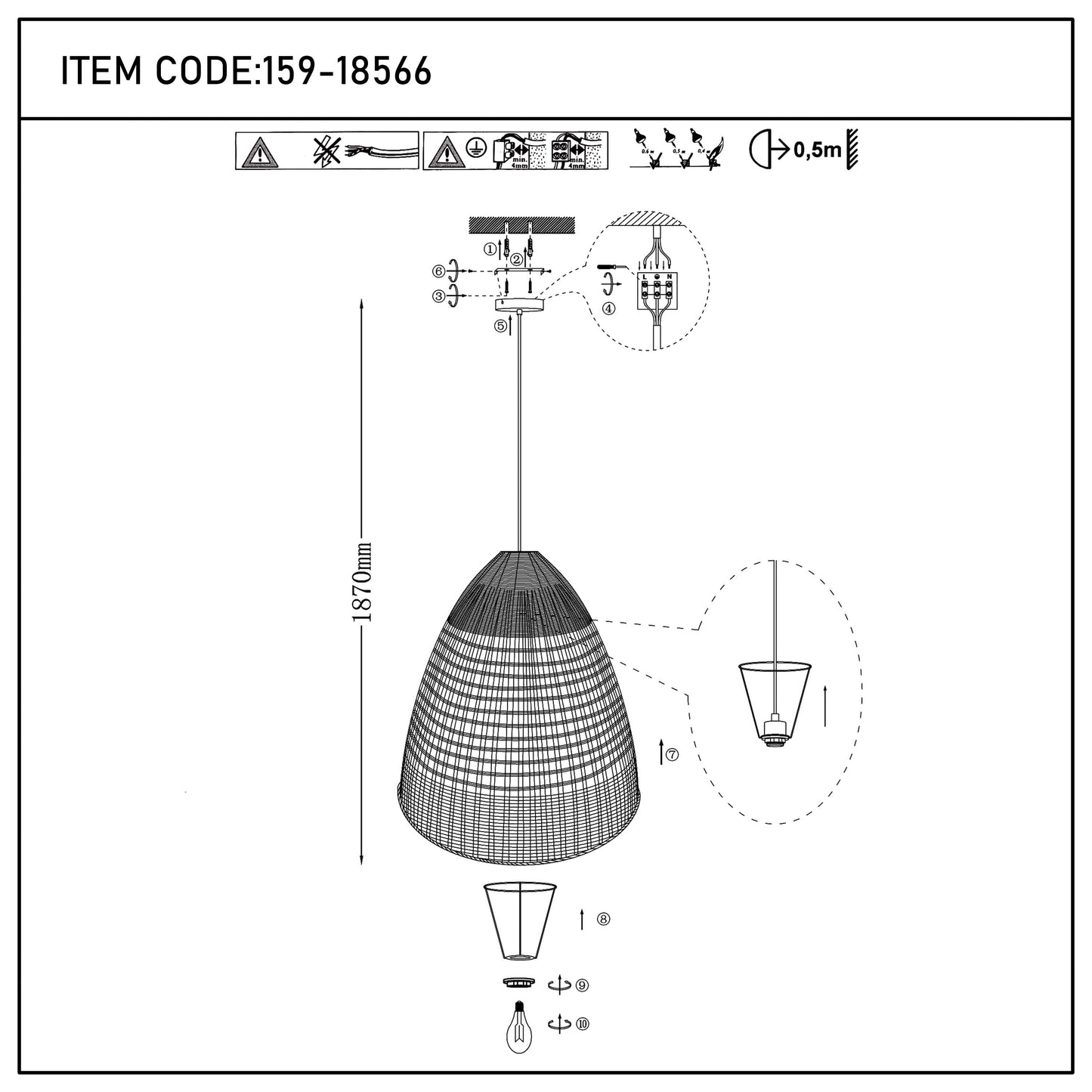 Natural Woven Bamboo & Seagrass Pendant Light, 1x E27