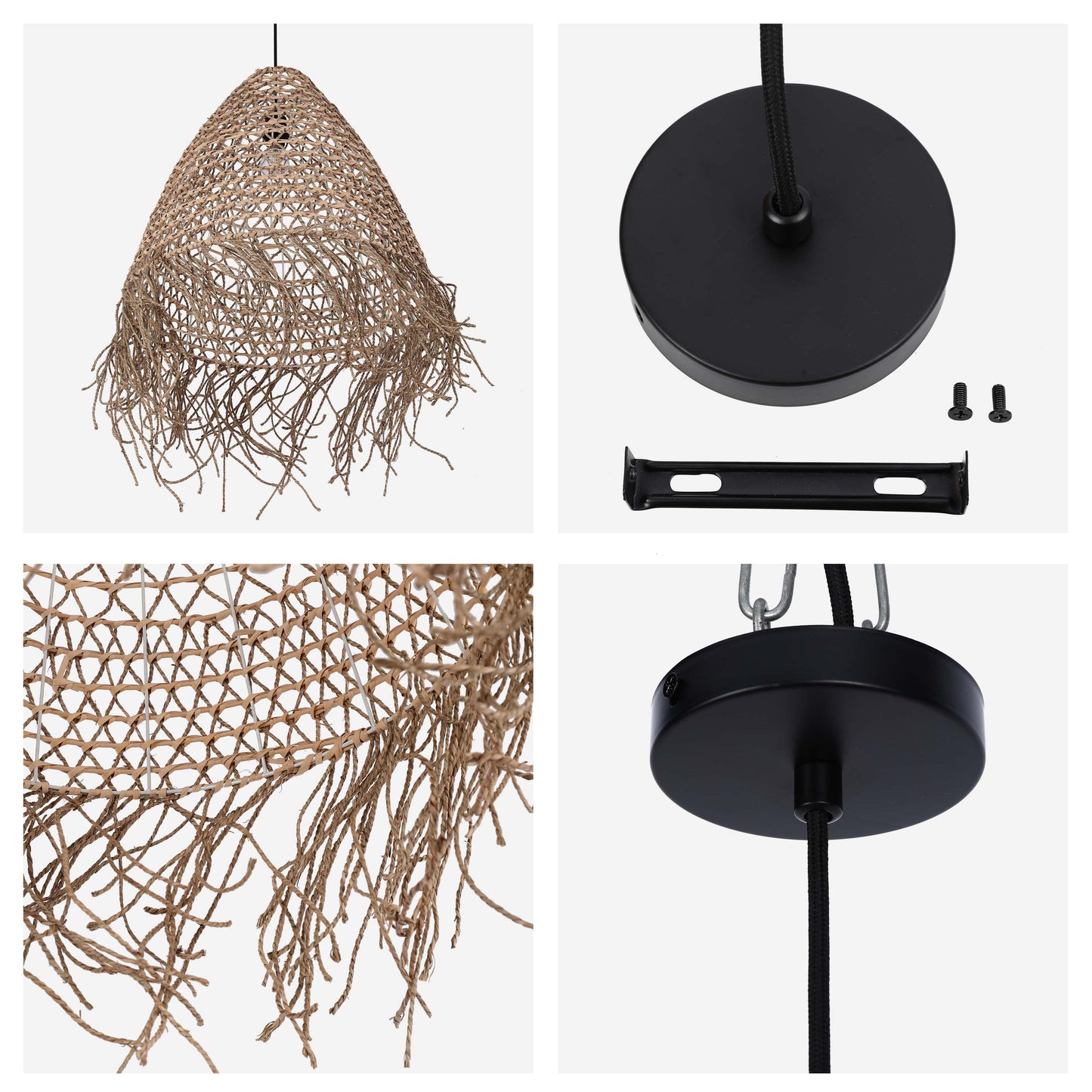 Natural Woven Bamboo & Seagrass Pendant Light, 1x E27