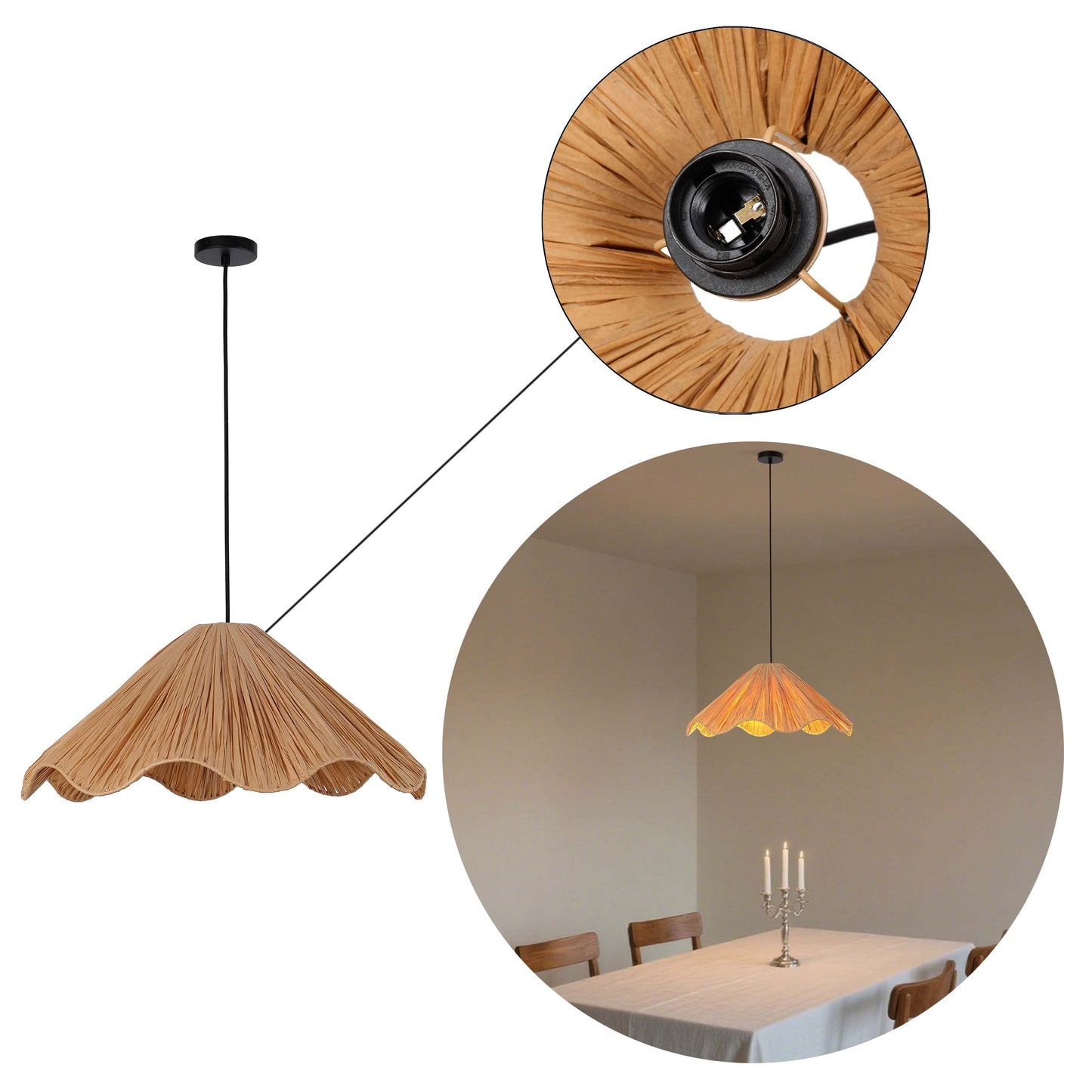 Natural Raffia Paper Woven Pendant Light, 1x E27