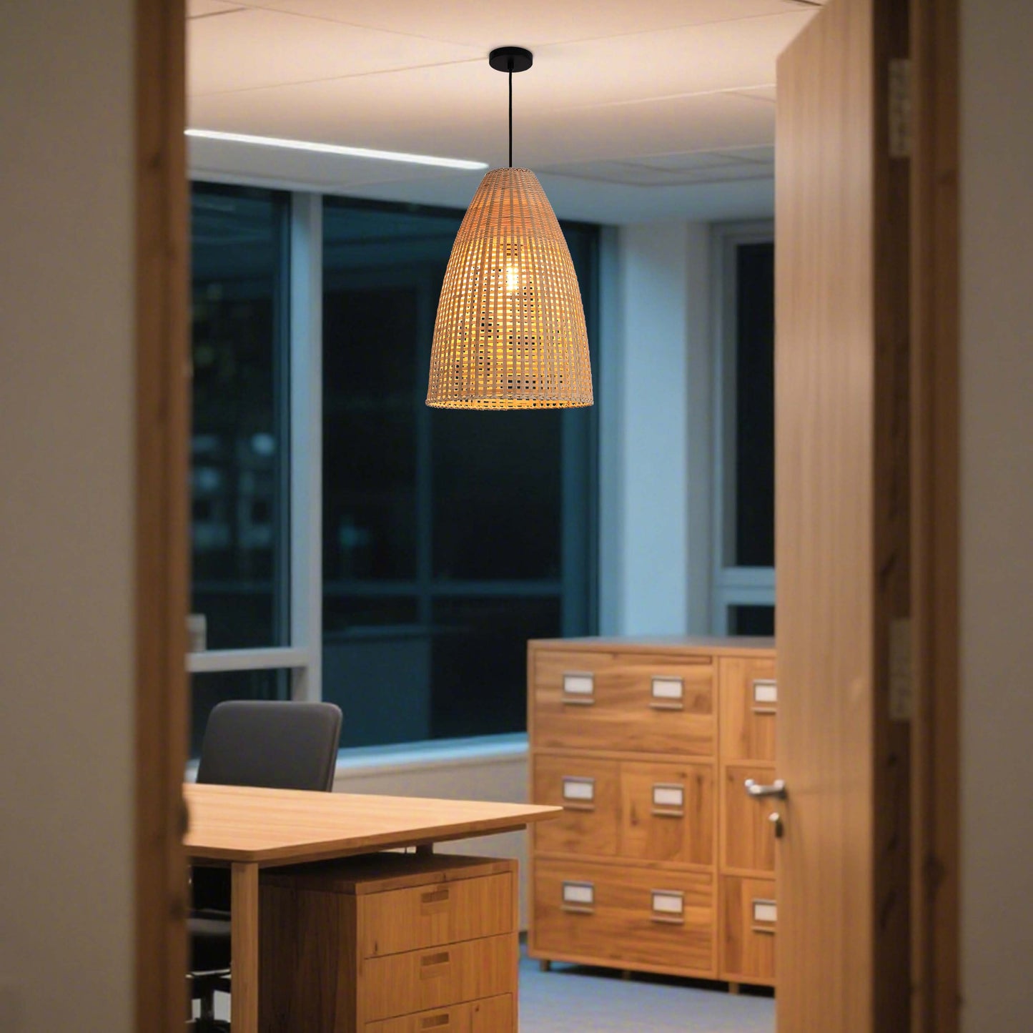 Natural Woven Bamboo & Seagrass Pendant Light, 1x E27