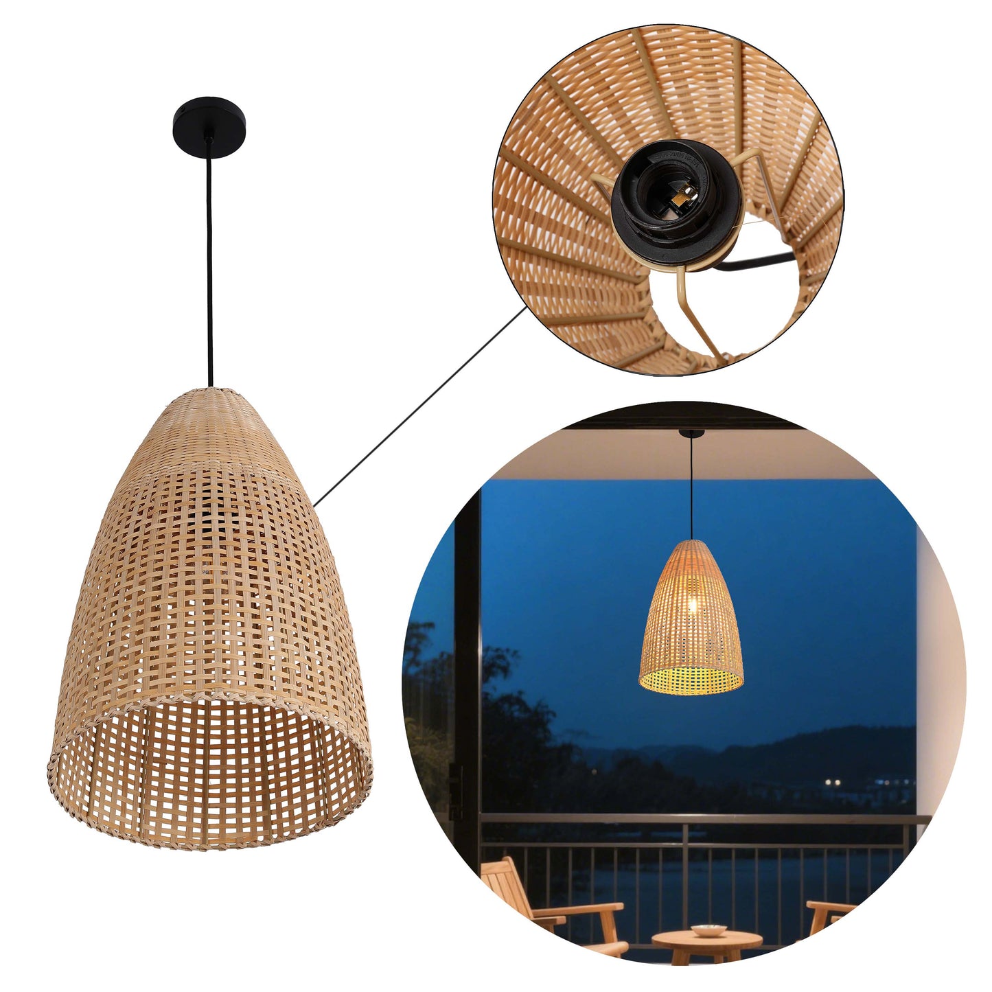 Natural Woven Bamboo & Seagrass Pendant Light, 1x E27