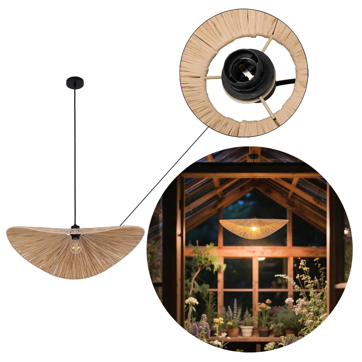 Natural Raffia Paper Woven Pendant Light, 1x E27
