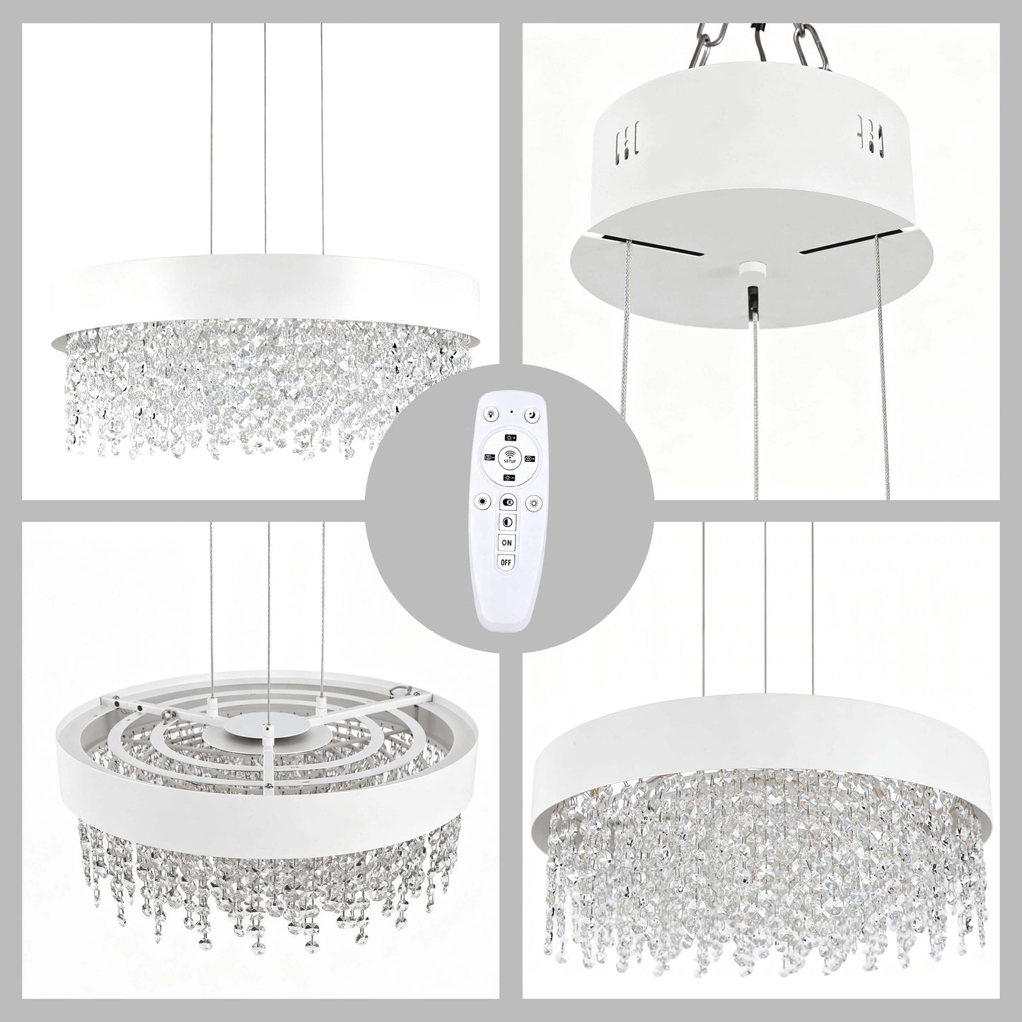 Premium Modern Crystal LED Chandelier, Dimmable with 2.4G Remote, 3CCT